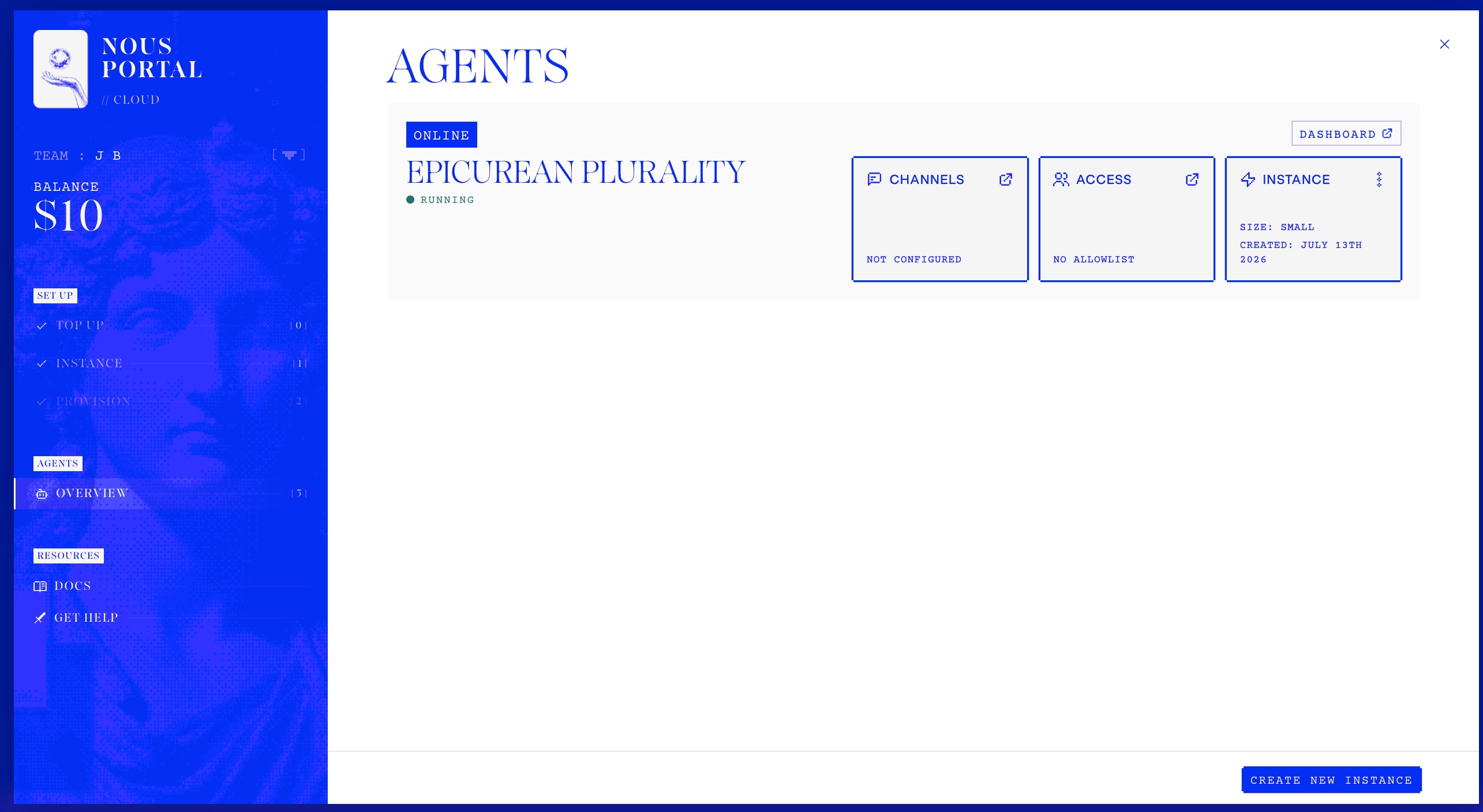 Nous Cloud agents list showing Online status